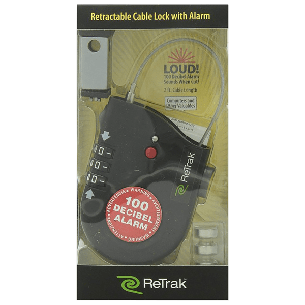 MorningSave 2Pack ReTrak Retractable Cable Lock with Alarm