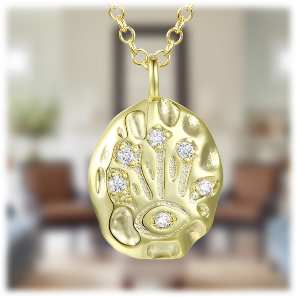 MorningSave Stella Valentino 14K Gold Diamond Hamsa Evil Eye Medallion