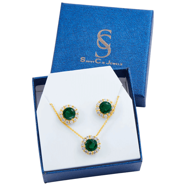 MorningSave Savvy Cie Lab Created Emerald Earring & Pendant Set
