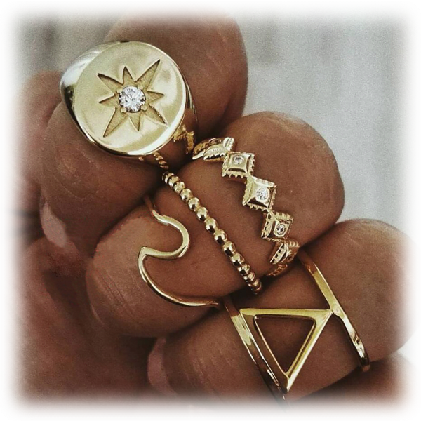 MorningSave Golden NYC Jewelry 5Piece Goldtone Sleek Curved Ring Set