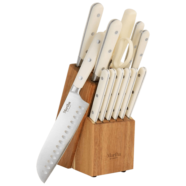 The Pioneer Woman Pioneer Signature 14-Piece Stainless Steel Knife Block Set, Linen