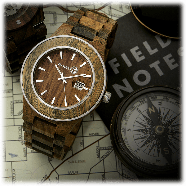 SideDeal Earth Wood Cherokee Bracelet Watch with Magnified Date