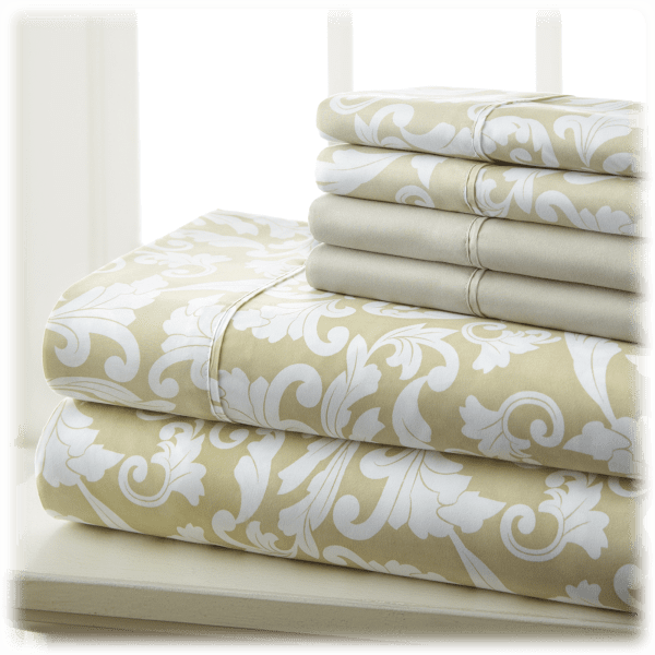 MorningSave Traditional Home Gold Damask 6Piece Sheet Set