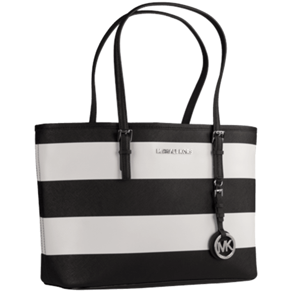 Michael kors black and white striped handbag best sale