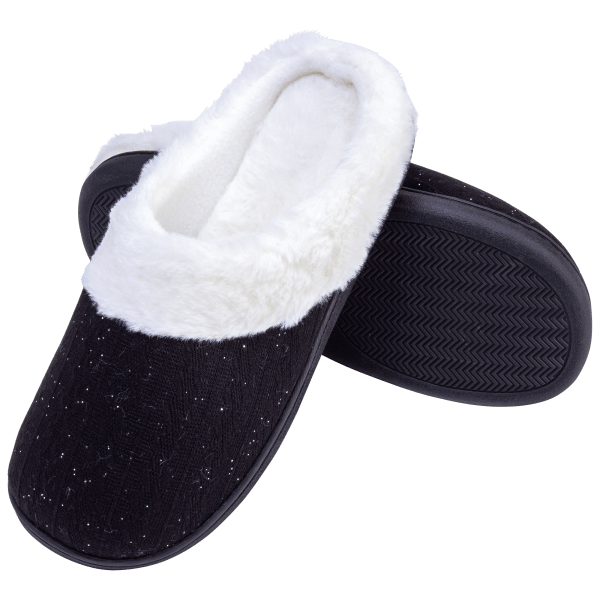 MorningSave Goldtoe Women's Sparkle Knit Slippers with Tipped Faux Fur