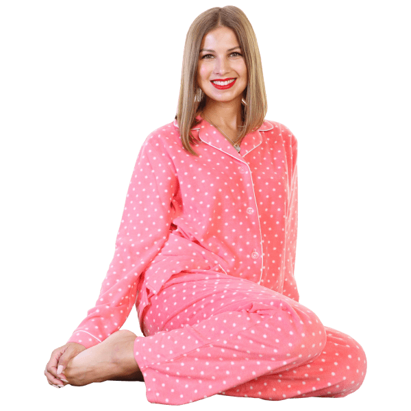 Angelina Cozy Fleece Notch Collar Pajama Set with Pockets –