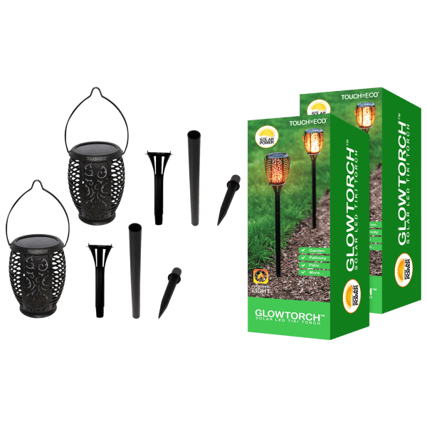 SideDeal 2Pack Touch of Eco Solar LED Tiki Lights with Optional 26