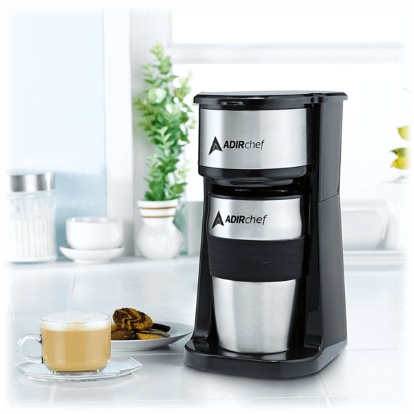 MorningSave Adirchef Mini Single Serve Coffee Maker With 15 Oz. Travel Mug