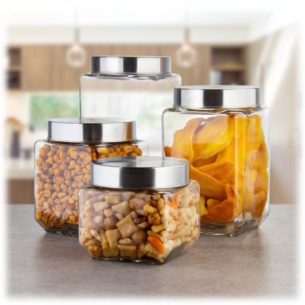 MorningSave Farberware Set of 4 Glass Canisters with Stainless Steel Lids