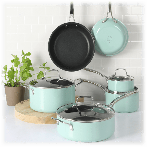 Martha Stewart Collection Lockton Aluminum 2 Piece Fry Pan Set - Light Blue