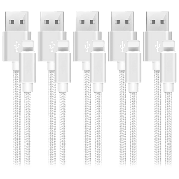 MorningSave 5Pack All 10ft Heavy Duty Braided Lightning Cables for