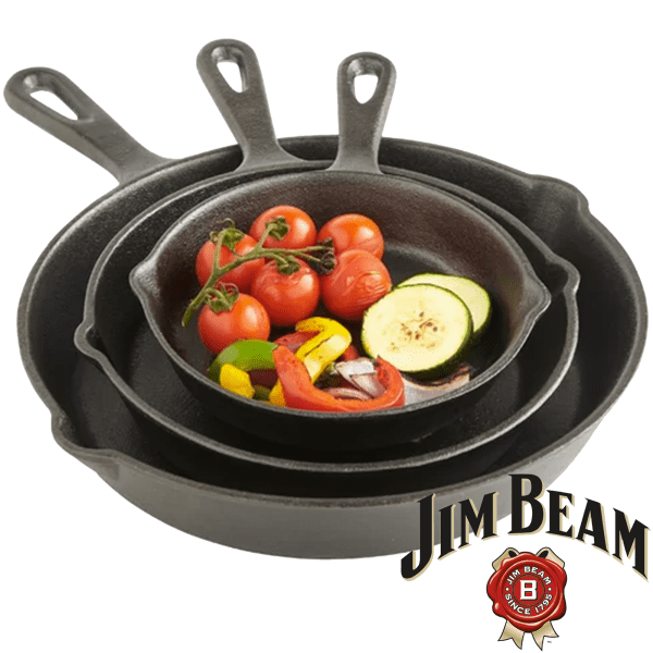 Set Of 3 Jim Beam Pre Seasoned Cast Iron Skillets