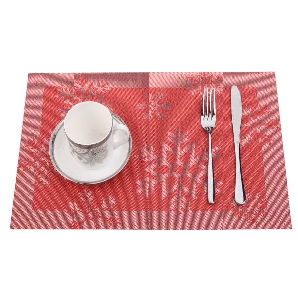 J&V Textiles Cream-Colored Knife and Fork Jacquard 12 in. x 18 in. PVC Fiber Woven Non-Slip Washable Placemat (Set of 4), Ivory
