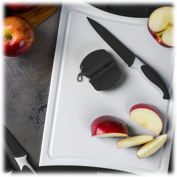 EatNeat 12-PC Black Knife Set, 5 SS Knives w/Sheaths, Cutting Board &  Sharpener