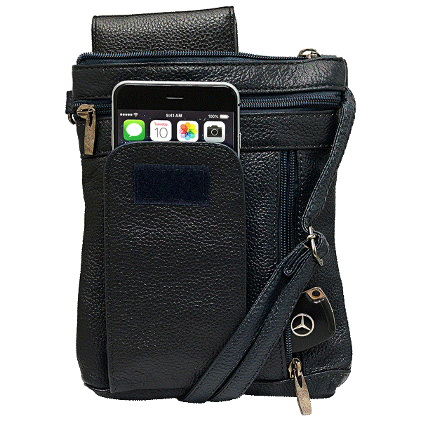 MorningSave Steeltime NY Genuine Leather Crossbody Bag with External