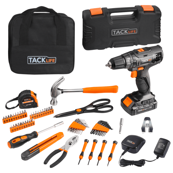 Meh Tacklife 20V Cordless Drill with 2Speed Hammer Drill and 60piece