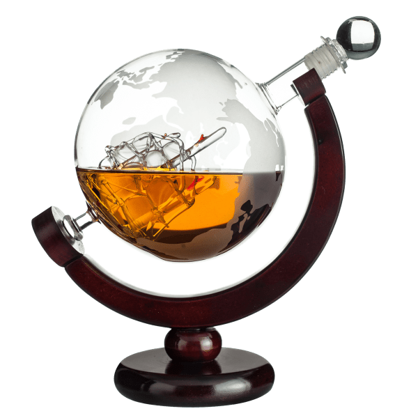 MorningSave Eravino 30oz World Globe Decanter with Antique Glass Ship and Bar Funnel