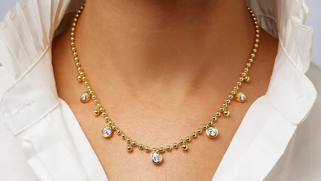 Jennifer Miller 14K Gold-Plated CZ Bezel Ball Chain Necklace
