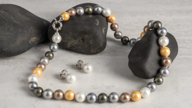 JOIA De Majorca 10mm 18" Multi-Color Pearl Necklace & White Stud Earrings