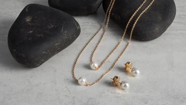 JOIA De Majorca 8mm Pearl Double Chain Necklace & Stud Earrings