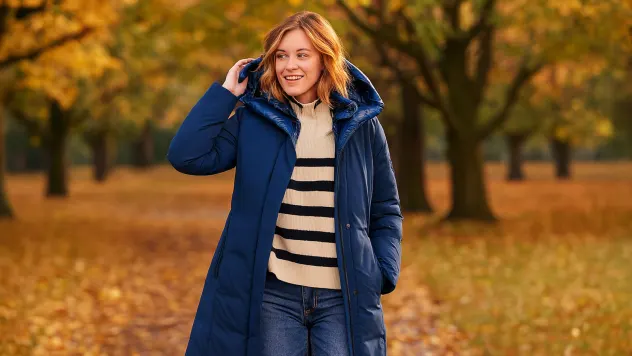 Bernardo Mid-Length Hooded Puffer Jacket with Bib
