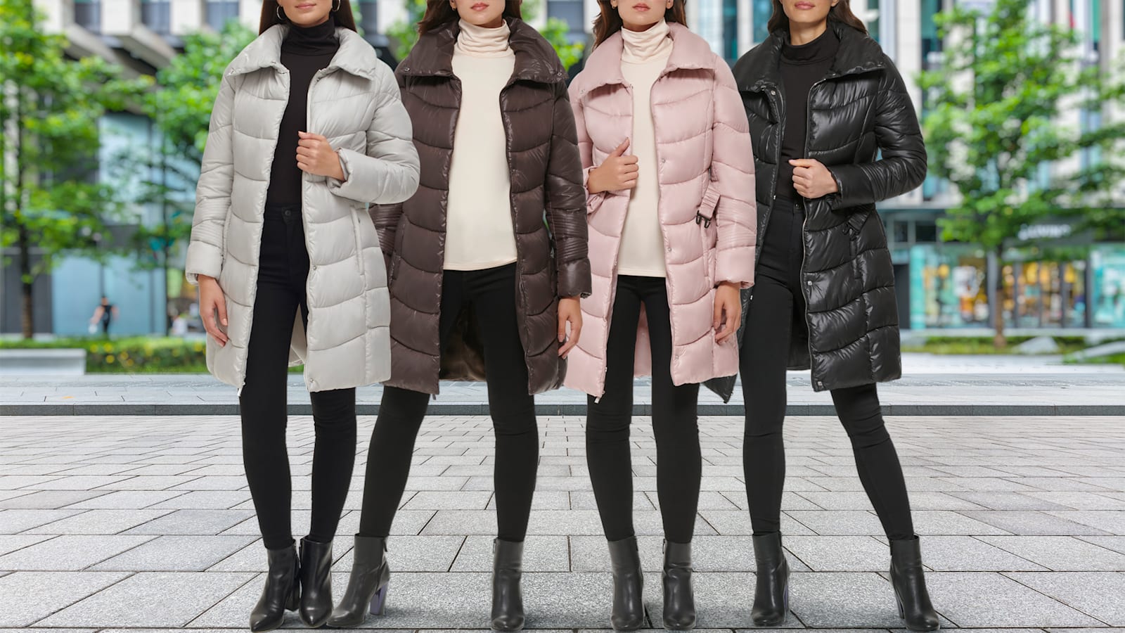 Kenneth Cole Longline Belted Puffer Jacket with Funnel Neck