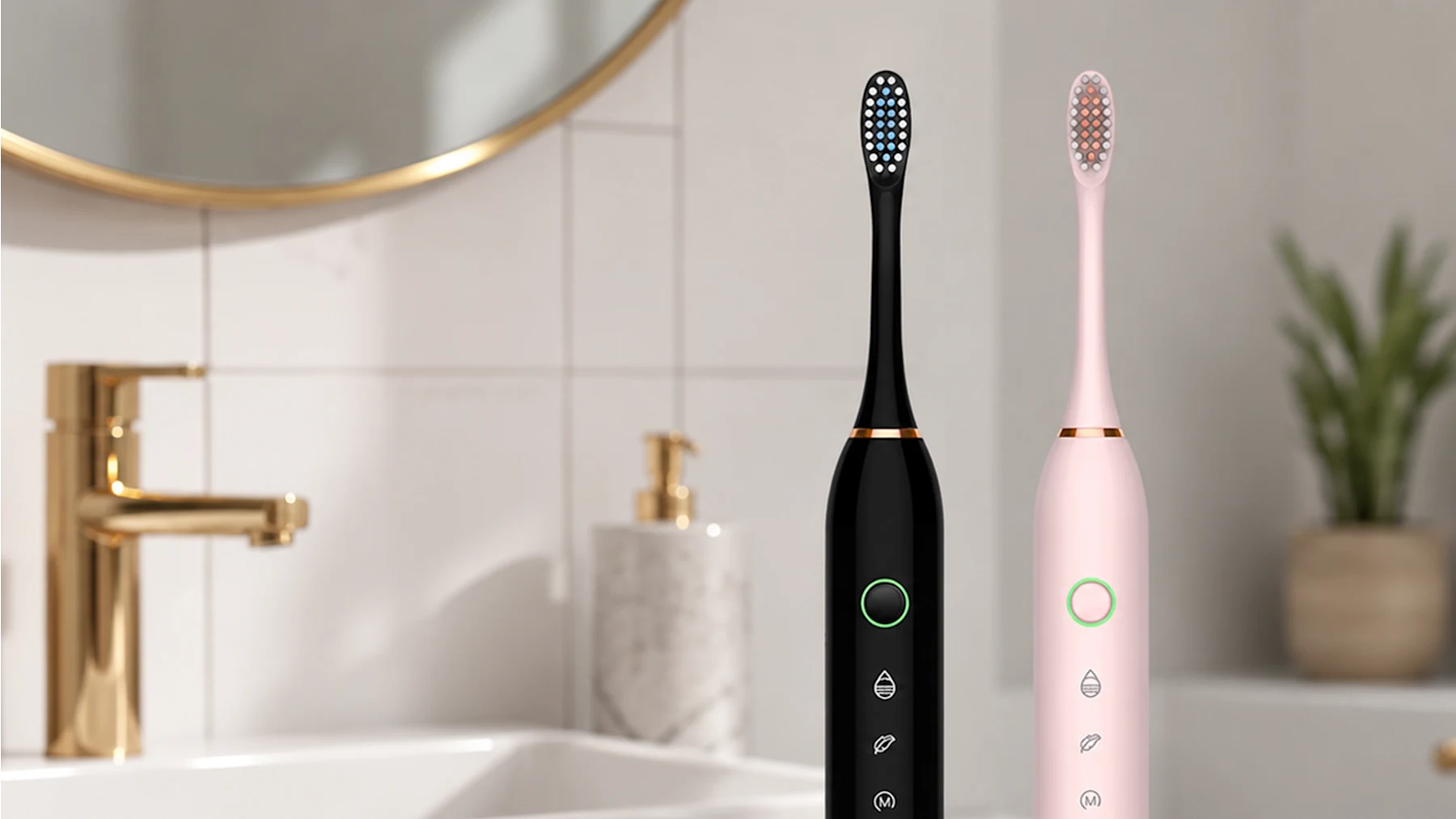 2-Pack: Ultrasonic Rechargeable Toothbrush Set with 8 Total Brush Heads