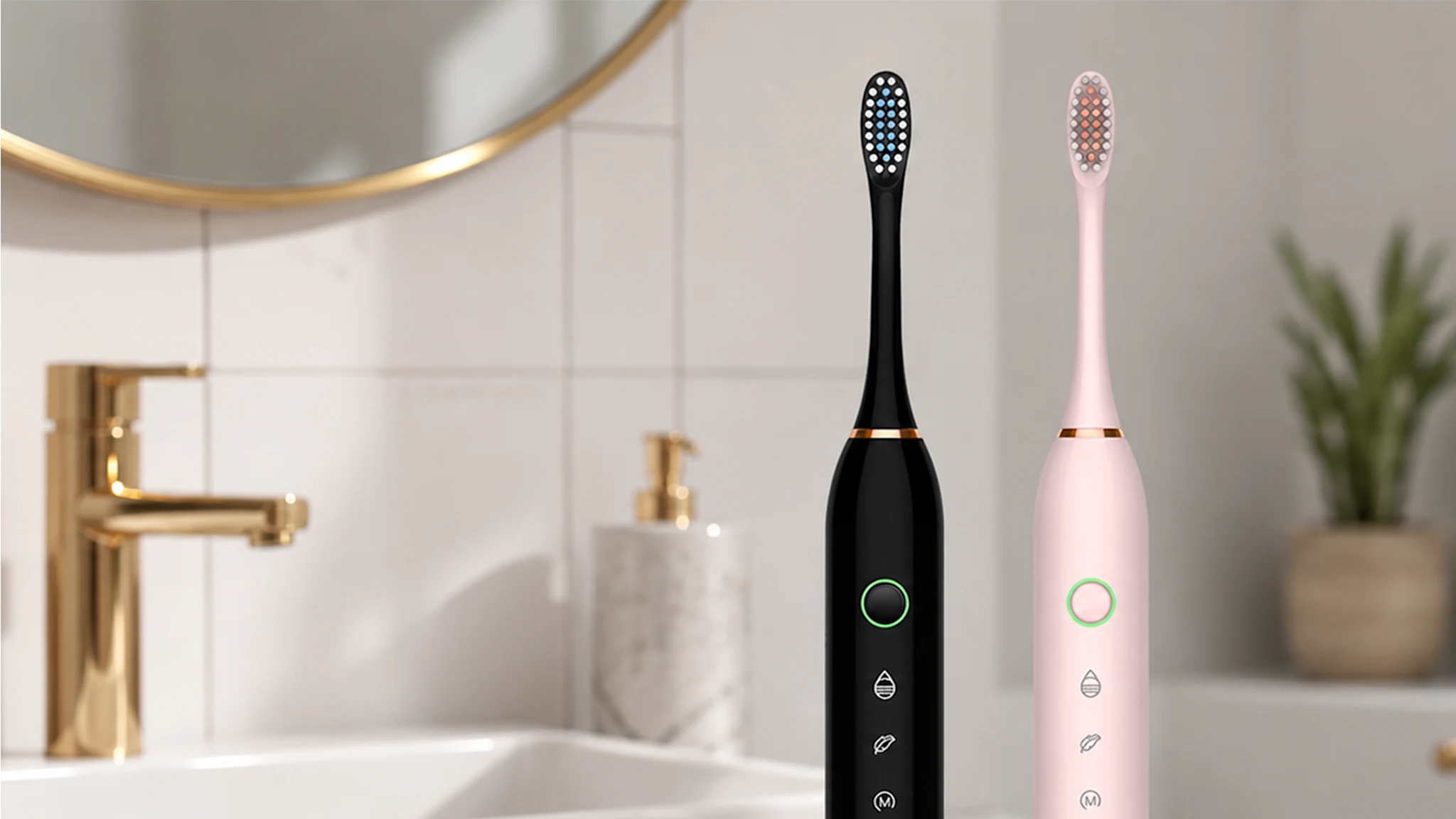 2-Pack: Ultrasonic Rechargeable Toothbrush Set with 8 Total Brush Heads