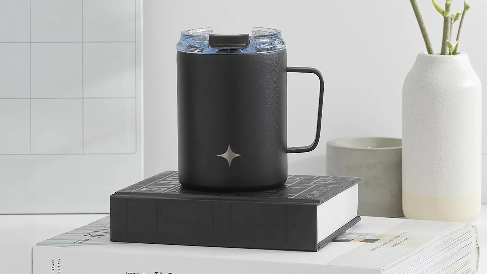 4-Pack: JoyJolt 12oz Coffee Mugs with Handle & Clear Flip Lids
