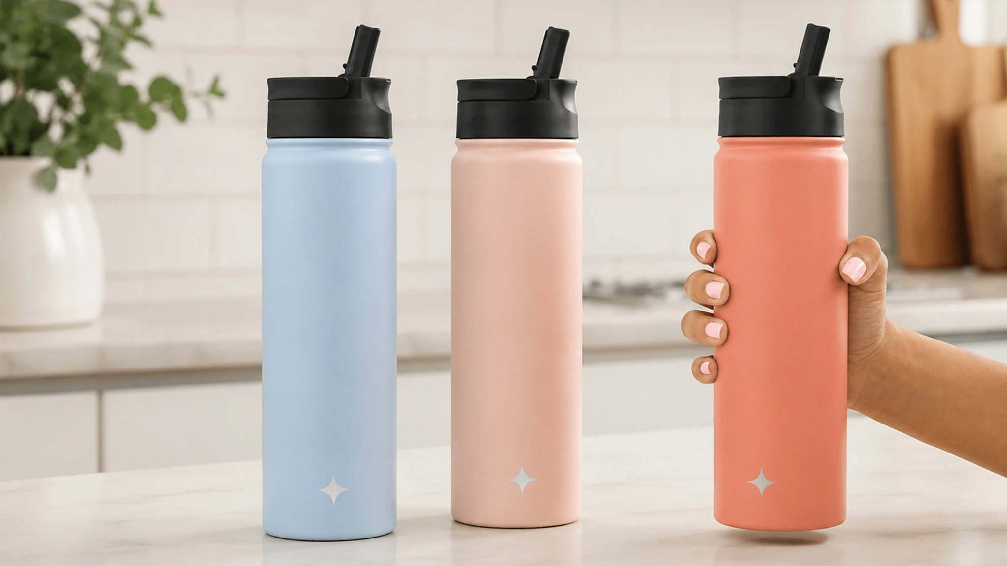 3-Pack: JoyJolt 22oz Water Bottle with Included Flip & Sport Straw Lids