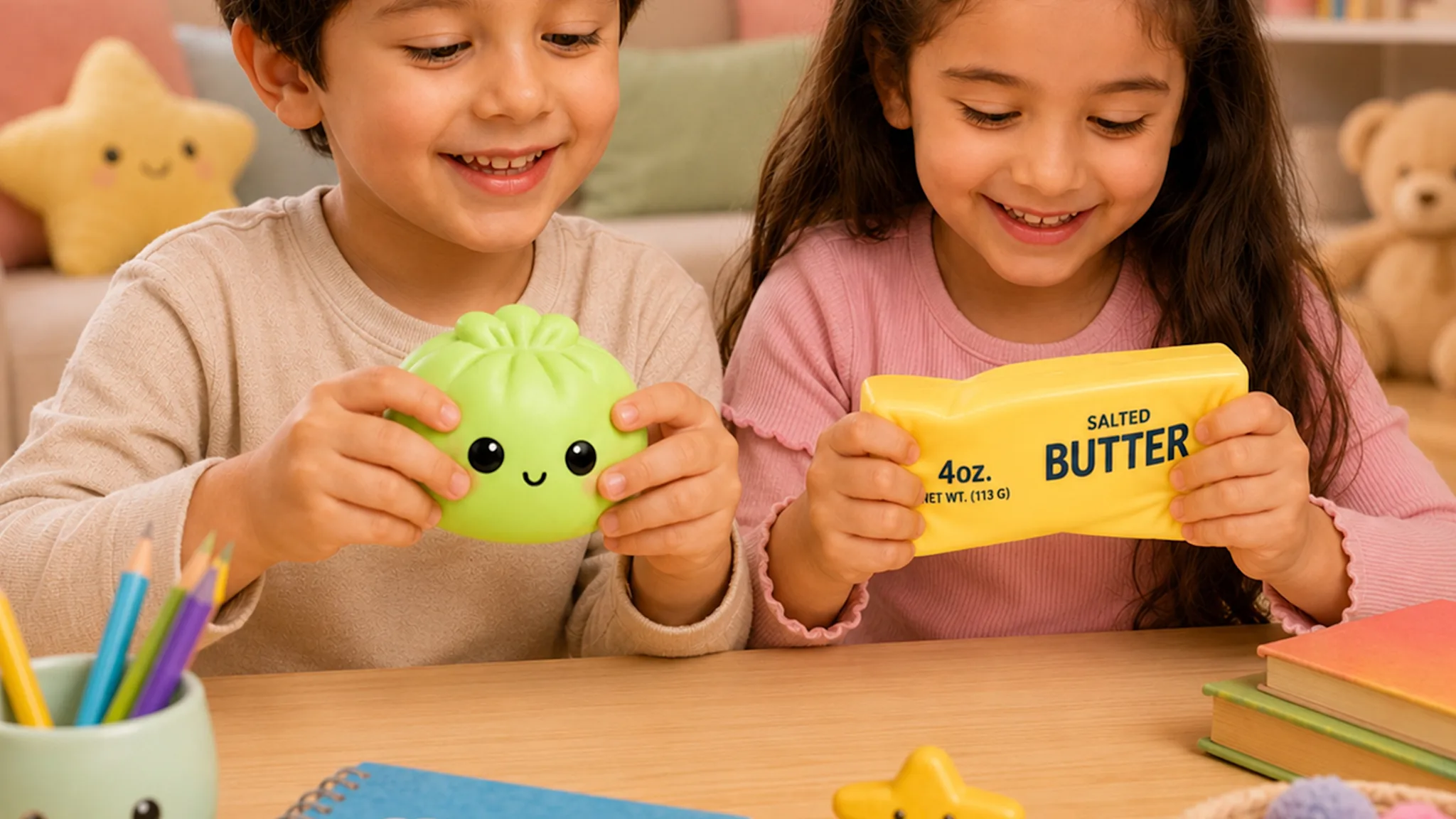 3-Piece Squishy Mystery Dumplings & Butter Slow-Rising Sensory Toy Bundle