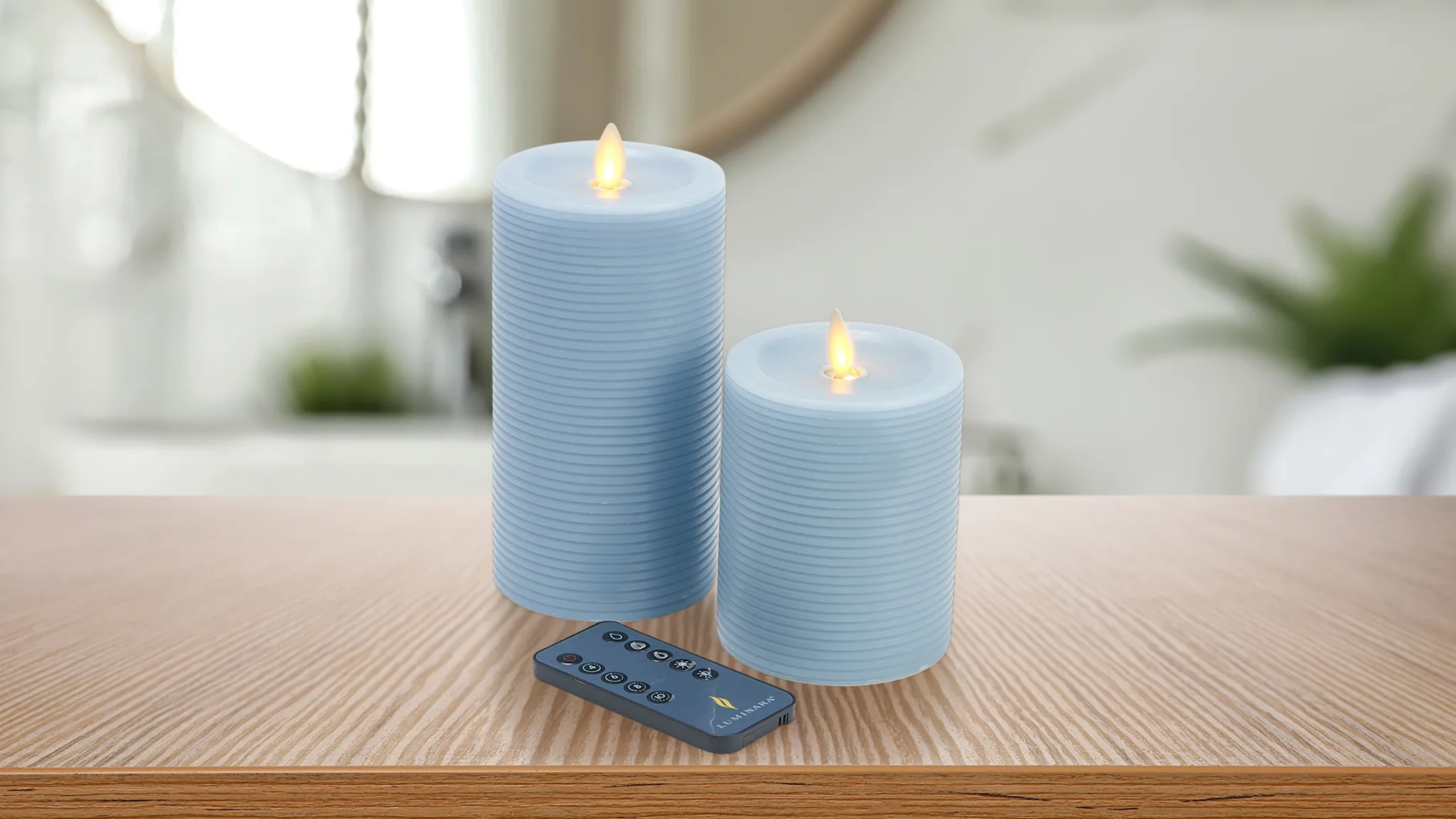 4-Pack: Luminara Textured Striped Flameless Pillar Candles