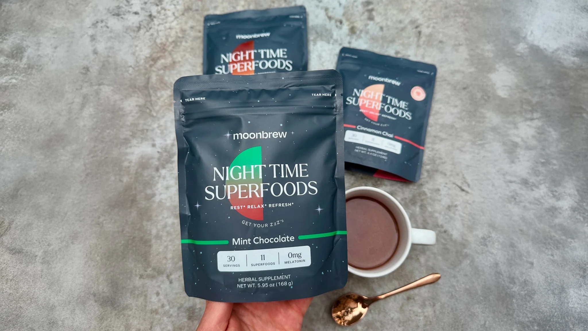 3-Pack: MoonBrew Nighttime Superfoods Natural Sleep Aid Drink Mix