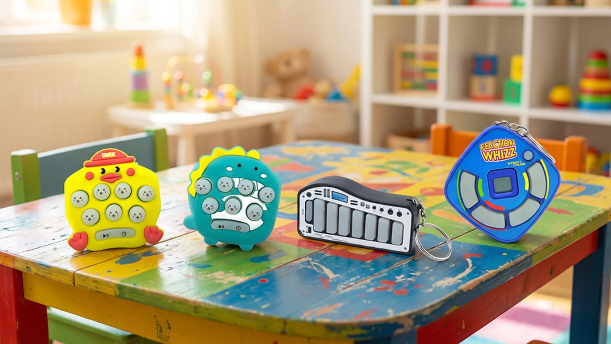 4-Pack: Whack-A-Pals, XyloWhizz & ReactionWhizz Keychain Game Bundle