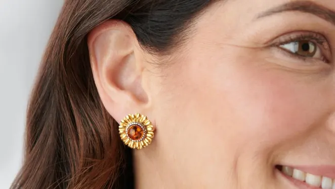 The Ancient Amber Sunflower Earrings