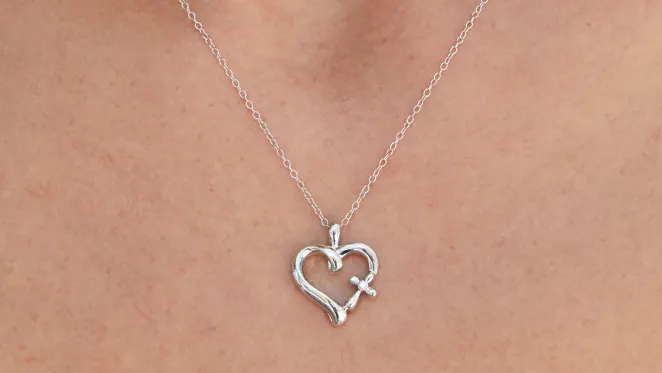 The Sterling SIlver DIamond Heart and Cross Pendant Necklace