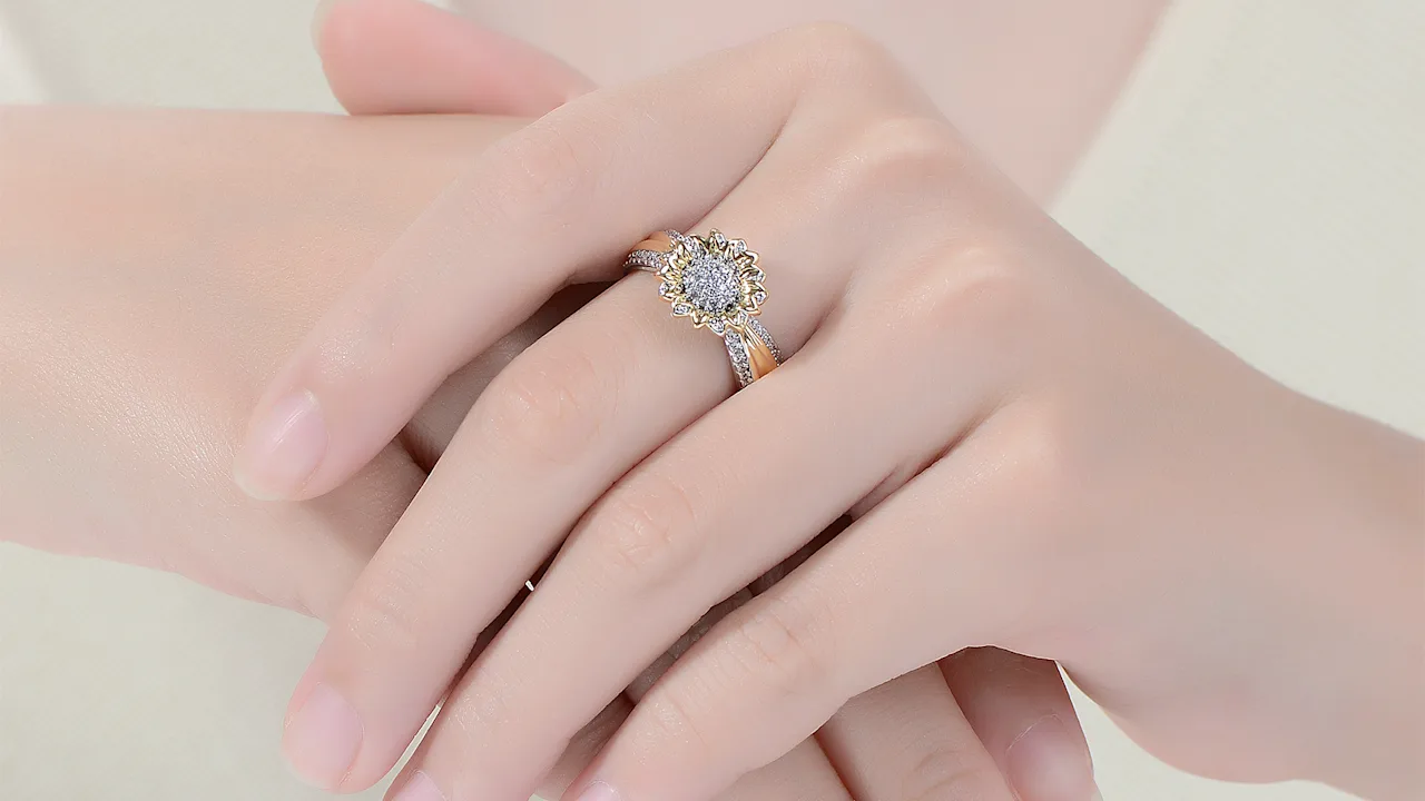 Rachel Glauber Two-Tone 14K Gold Plated Simulated Diamond Nature Inspired Ring