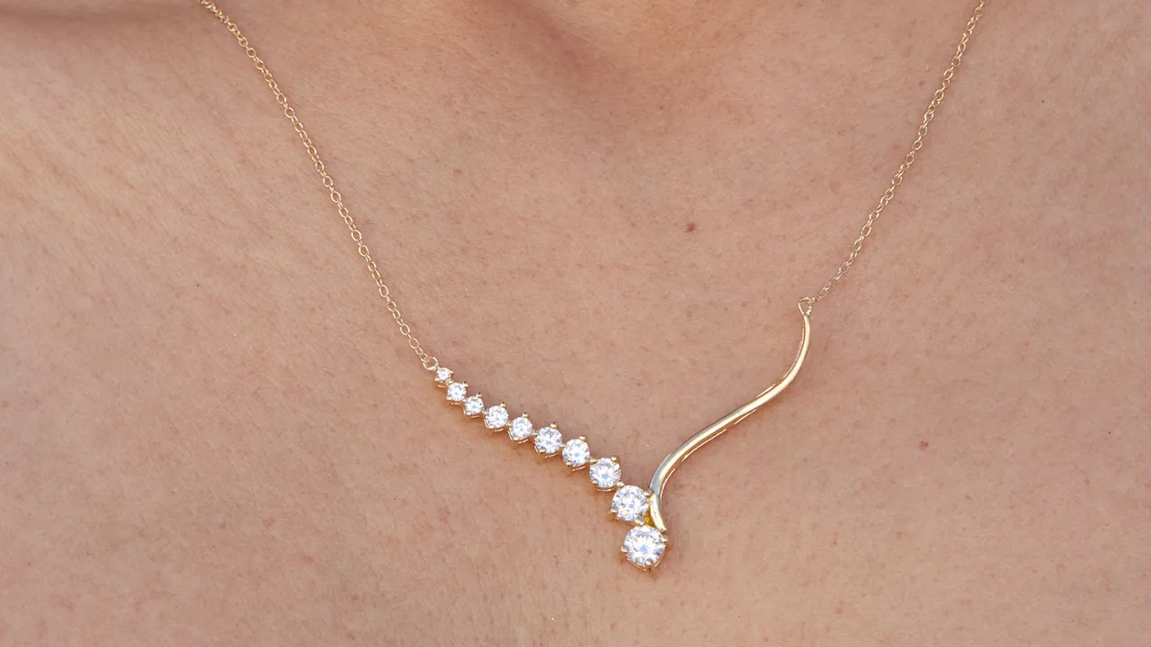 Savvy Cie Graduated CZ V Bar Necklace