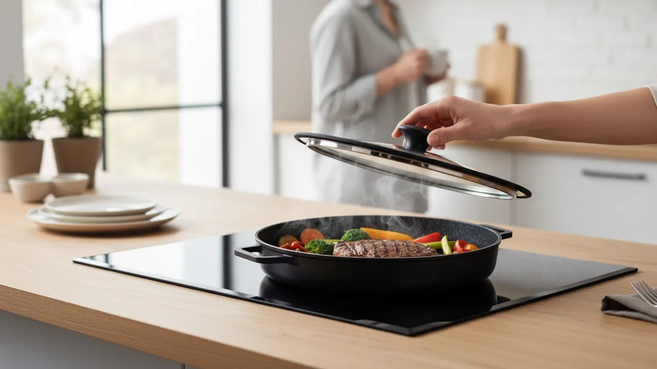 MasterPan Nonstick Stovetop 12" Grill Pan with Stainless Steel Lid