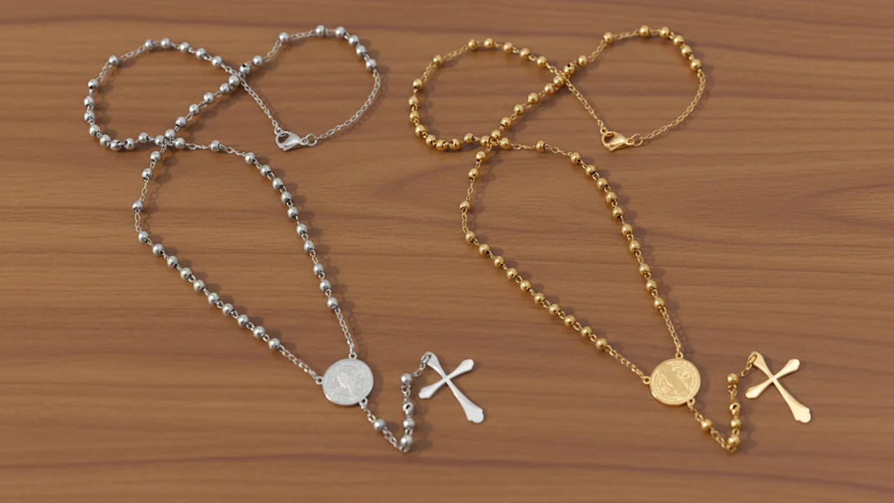 2-Pack: Steeltime Medalion Rosary Necklaces