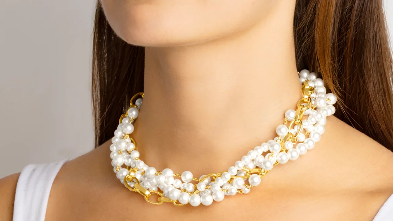 Martha Stewart Five Twisted Strand Pearl and Chain Gold Necklace