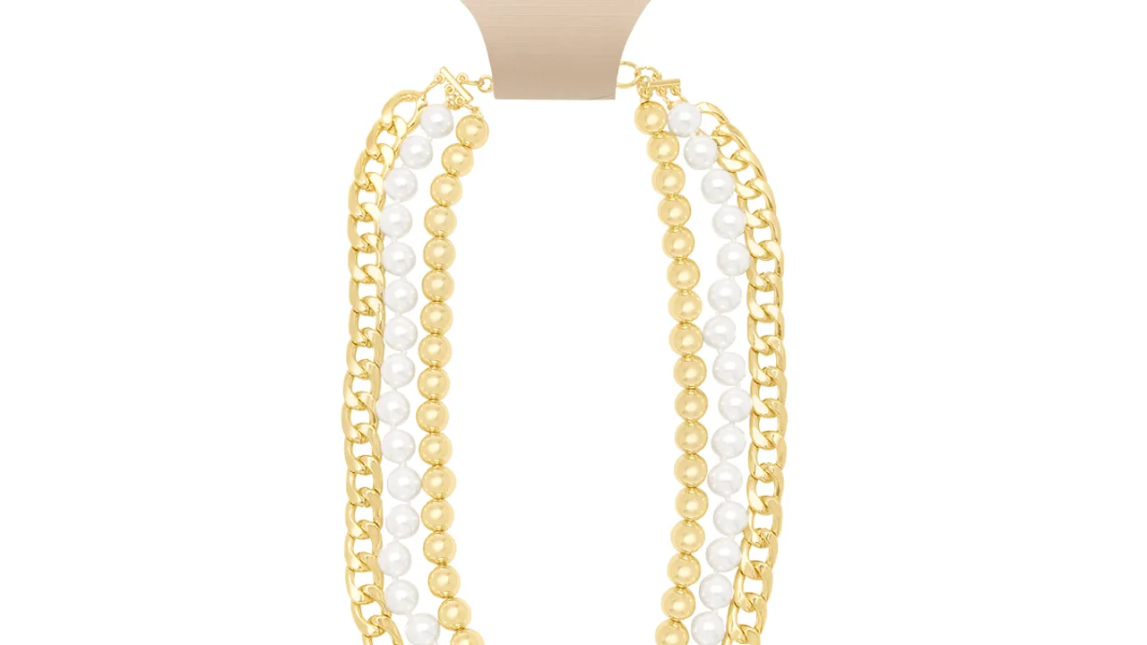 Martha Stewart Three Strand Pearl, Gold Ball and Chain Gold Necklace, 18"