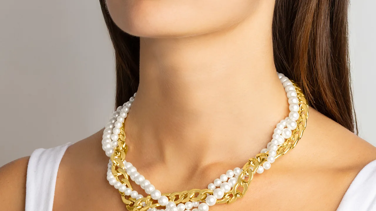 Martha Stewart Four Twisted Strand Pearl and Chain Gold Necklace 20-23"