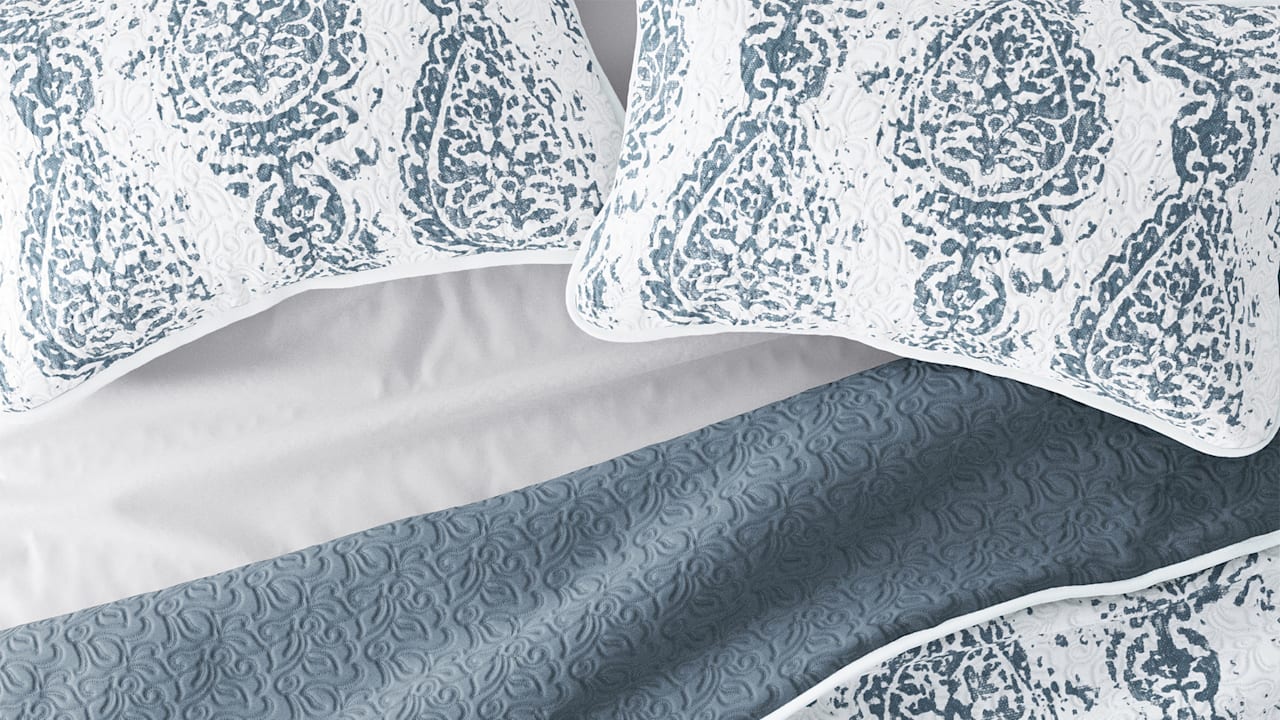 Cloth & Gable Distressed Damask Reversible Quilted Coverlet Set