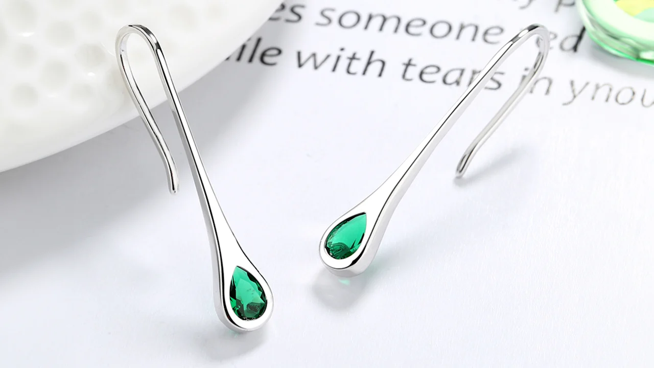 Rose And Lilly Sterling Silver Pull-Through Earrings With Crystals