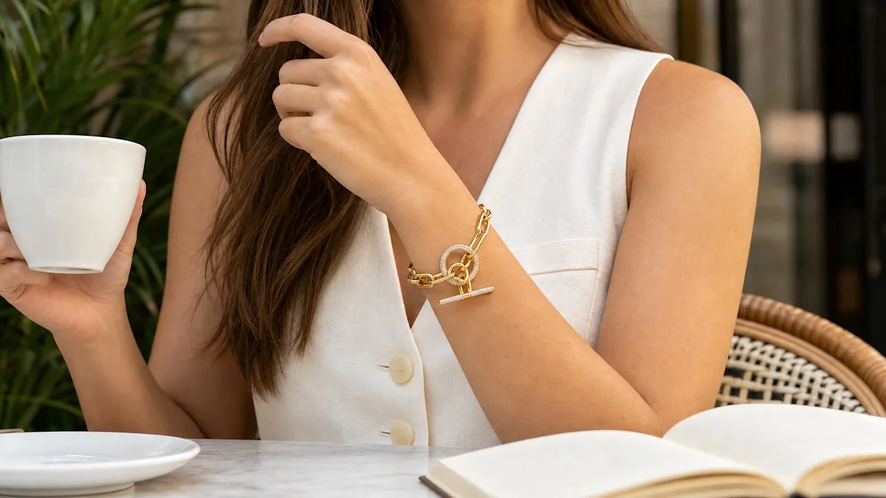 Savvy Cie Paperclip Toggle Bracelet with Pavé Cubic Zirconia