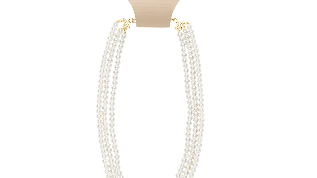Martha Stewart Three Strand Pearl and Ball Gold Necklace
