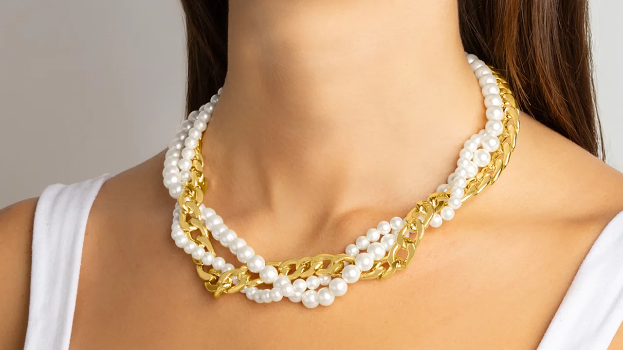 Martha Stewart Four Twisted Strand Pearl and Chain Gold Necklace 20-23"