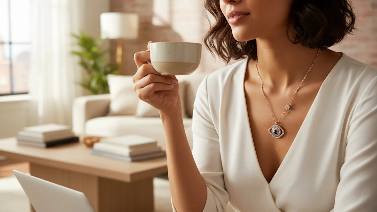 Saffron Protective Eye Necklace with Blue Center Stone