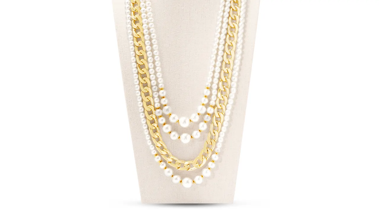 Martha Stewart Four Strand Pearl and Chain Gold Necklace